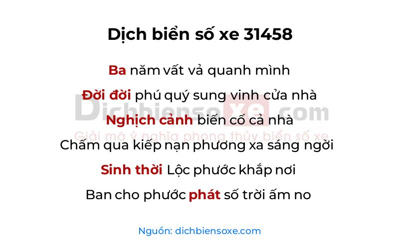 Dịch thơ biển số 31458