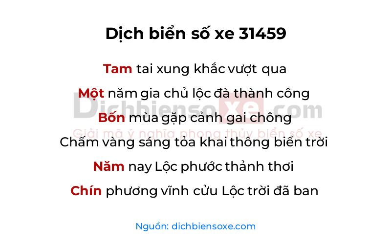 Dịch thơ biển số 31459