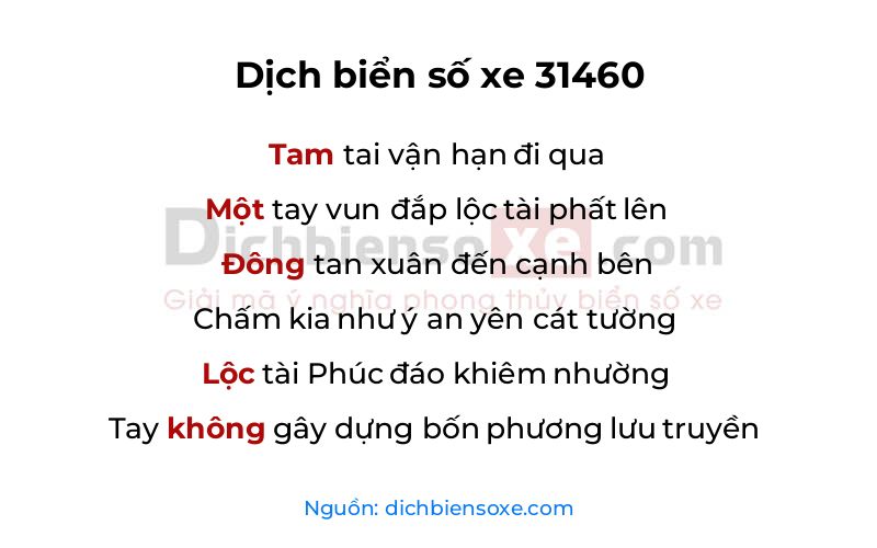 Dịch thơ biển số 31460