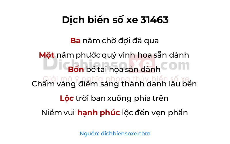 Dịch thơ biển số 31463