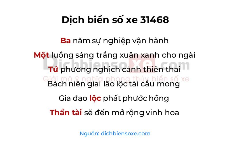 Dịch thơ biển số 31468