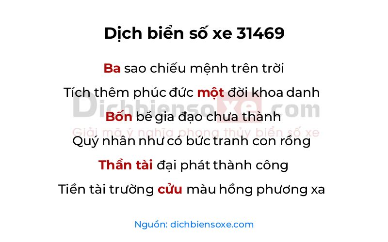 Dịch thơ biển số 31469