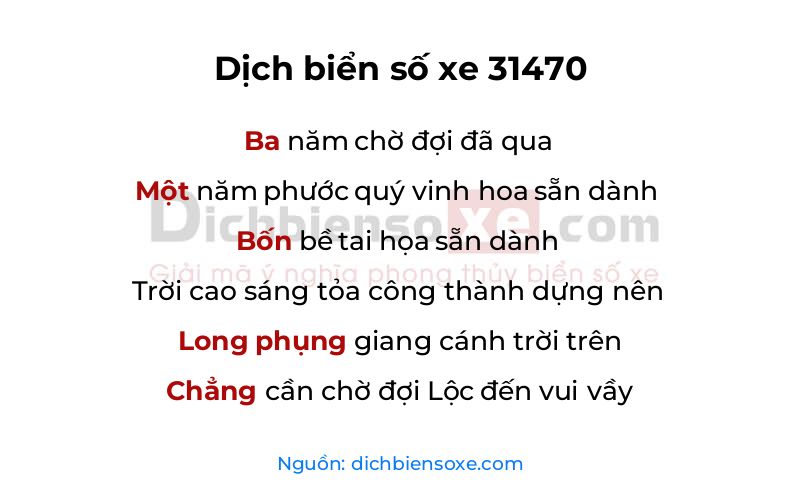 Dịch thơ biển số 31470