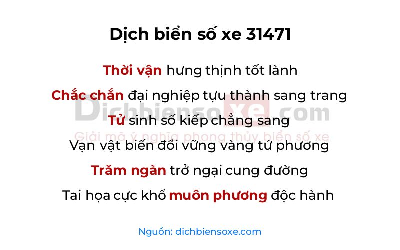 Dịch thơ biển số 31471