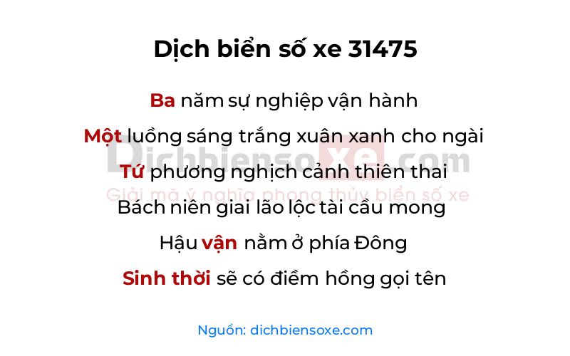 Dịch thơ biển số 31475