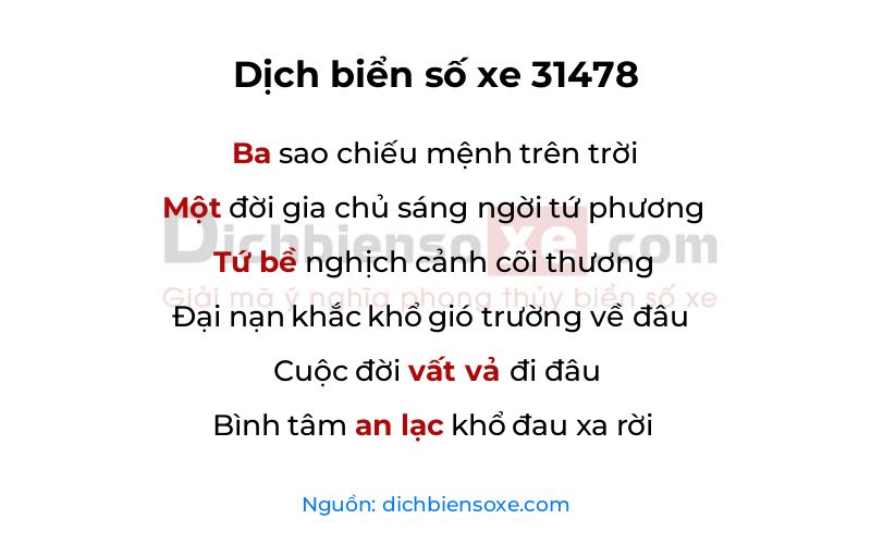 Dịch thơ biển số 31478