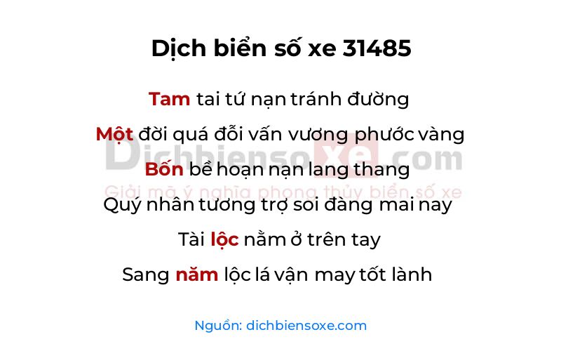Dịch thơ biển số 31485