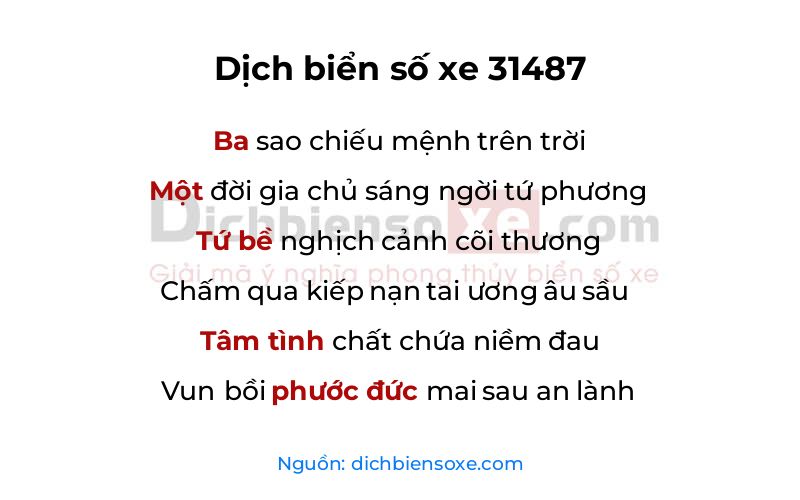 Dịch thơ biển số 31487