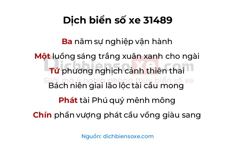 Dịch thơ biển số 31489