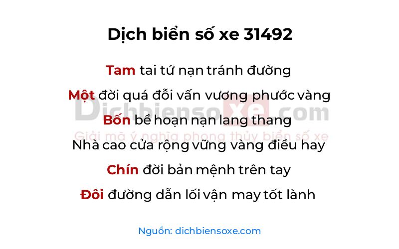 Dịch thơ biển số 31492