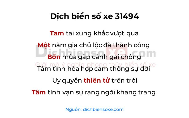 Dịch thơ biển số 31494
