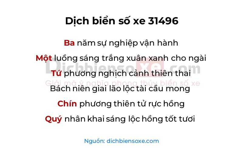 Dịch thơ biển số 31496