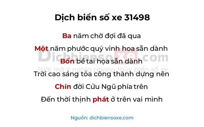 Dịch thơ biển số 31498