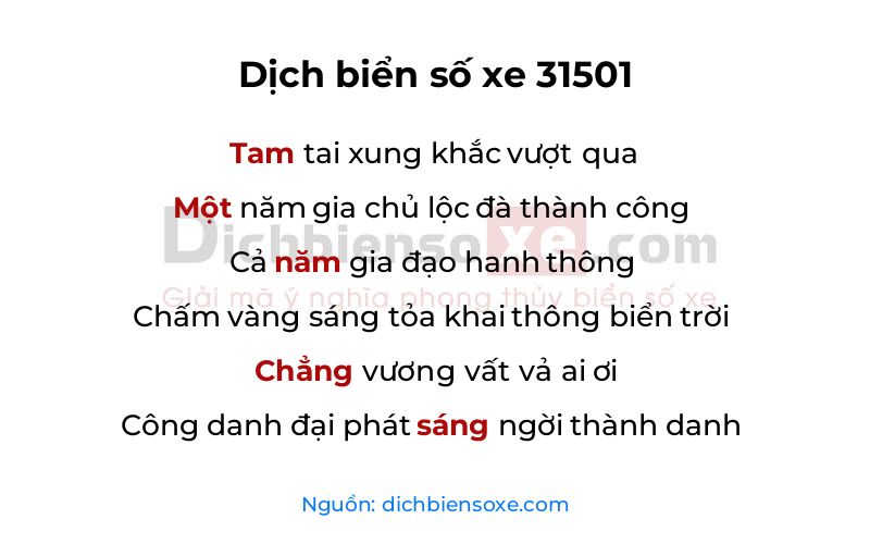 Dịch thơ biển số 31501