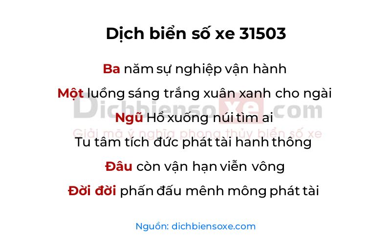 Dịch thơ biển số 31503