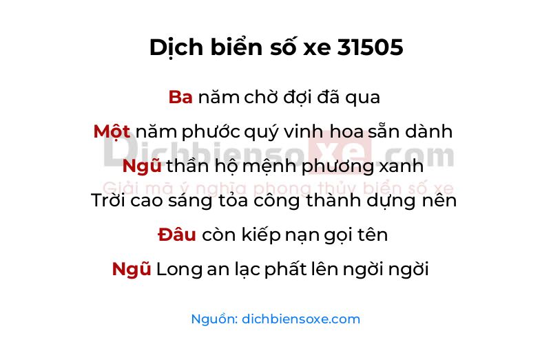 Dịch thơ biển số 31505