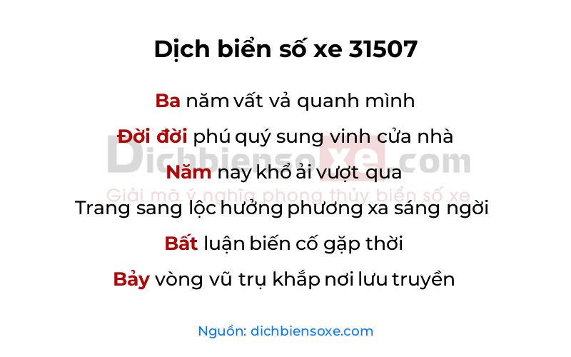 Dịch thơ biển số 31507