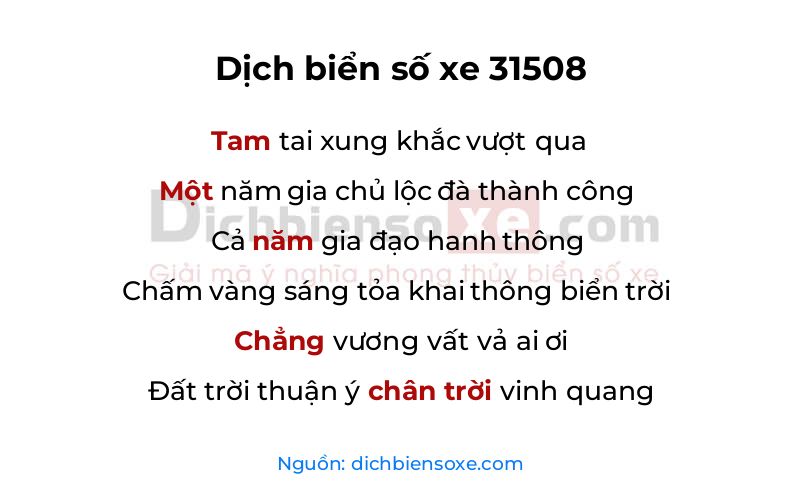 Dịch thơ biển số 31508