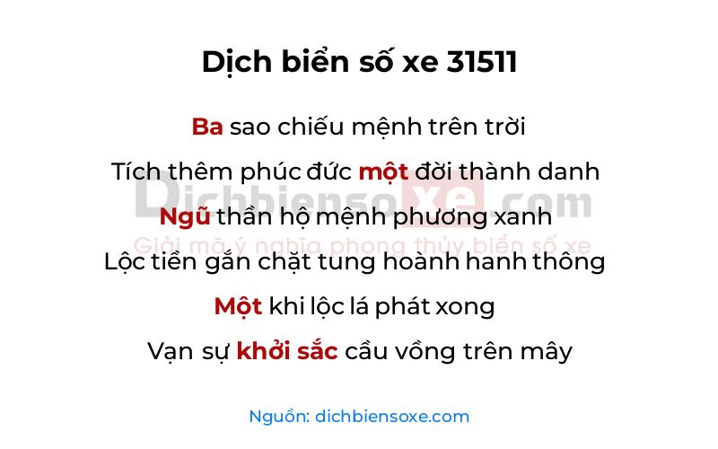 Dịch thơ biển số 31511