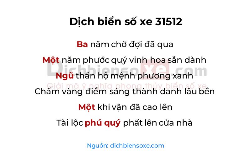 Dịch thơ biển số 31512
