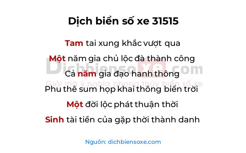 Dịch thơ biển số 31515