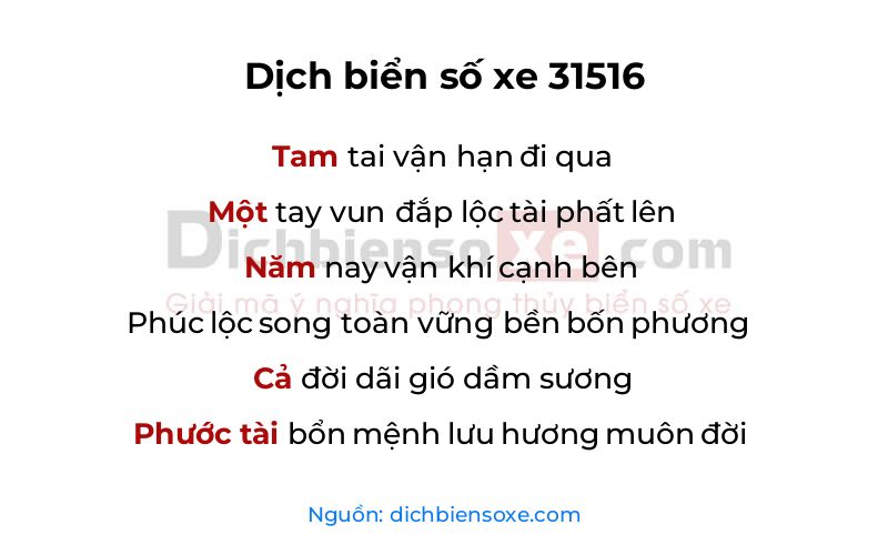 Dịch thơ biển số 31516