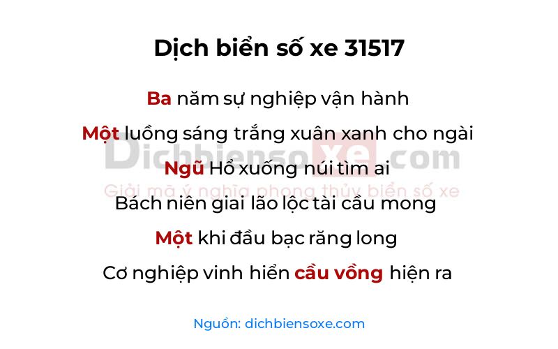 Dịch thơ biển số 31517