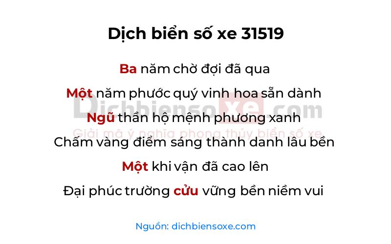 Dịch thơ biển số 31519