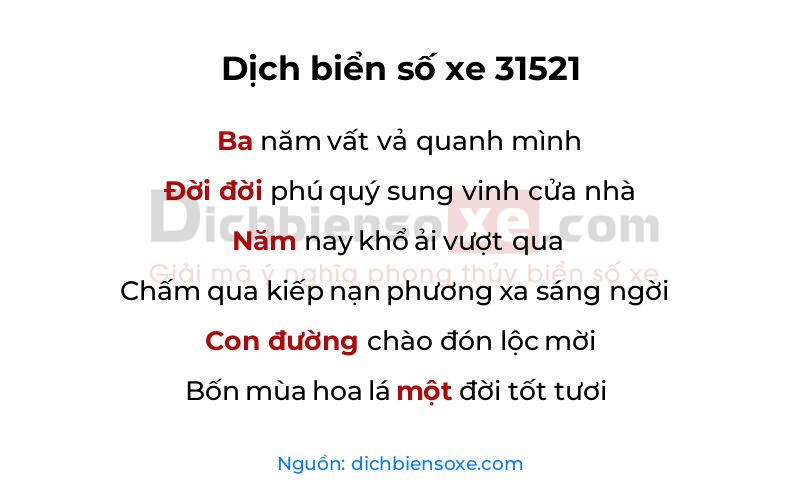 Dịch thơ biển số 31521