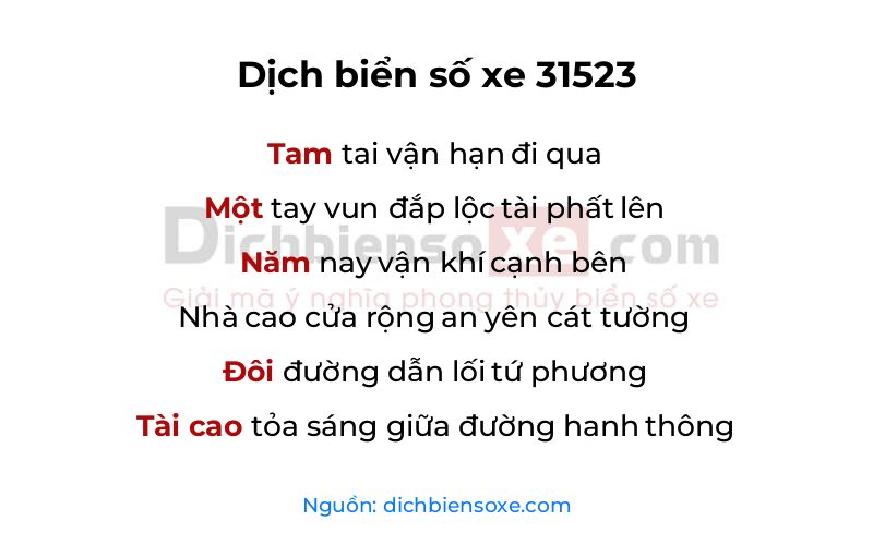 Dịch thơ biển số 31523