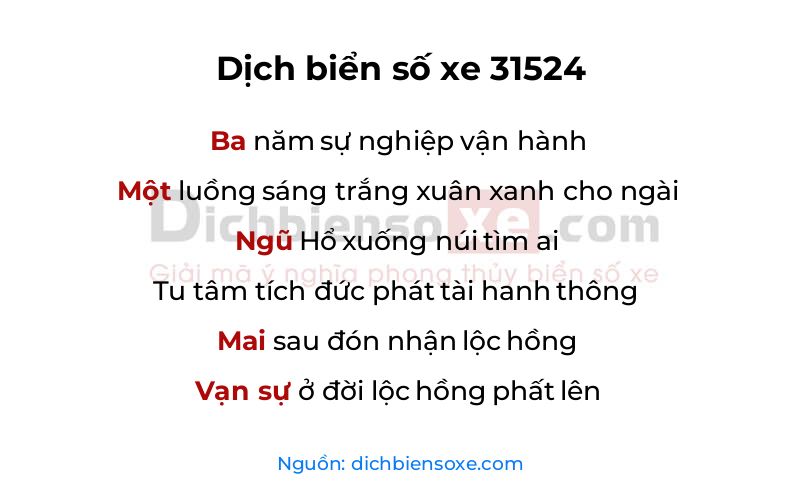 Dịch thơ biển số 31524