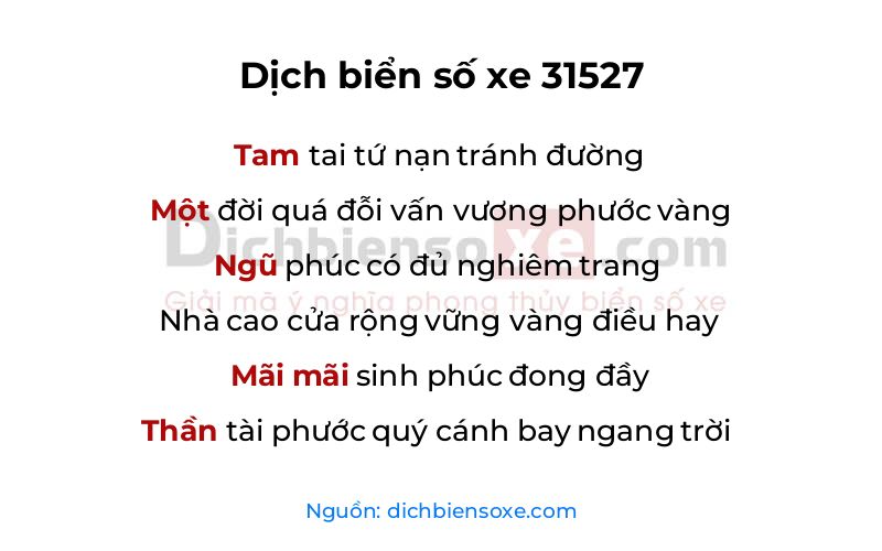 Dịch thơ biển số 31527
