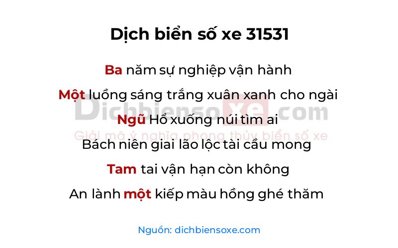 Dịch thơ biển số 31531