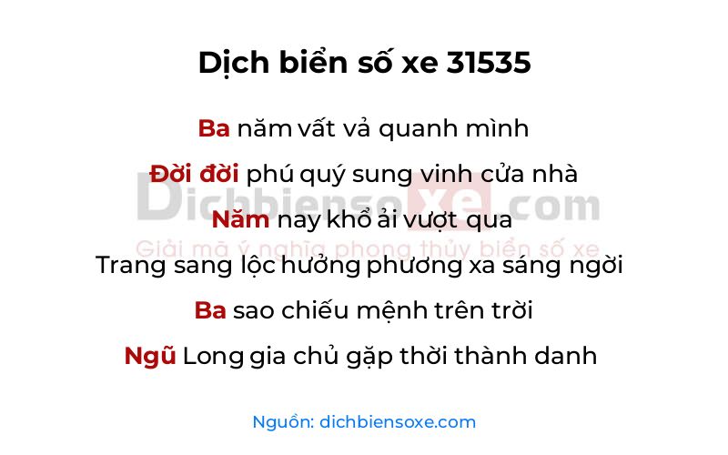 Dịch thơ biển số 31535