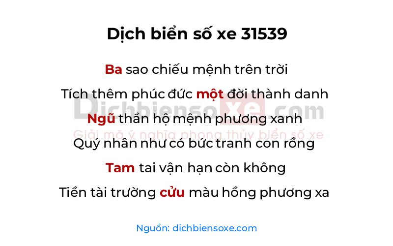 Dịch thơ biển số 31539
