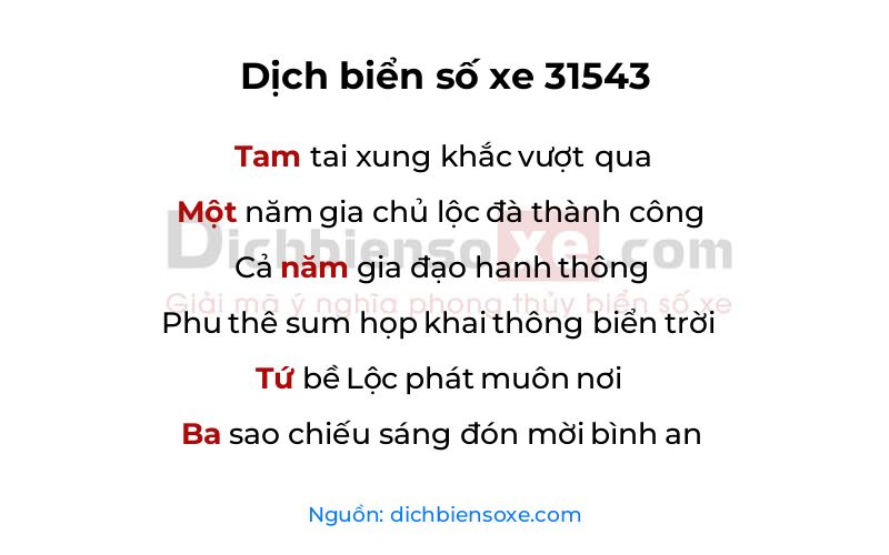 Dịch thơ biển số 31543