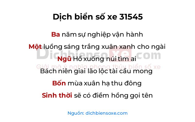 Dịch thơ biển số 31545