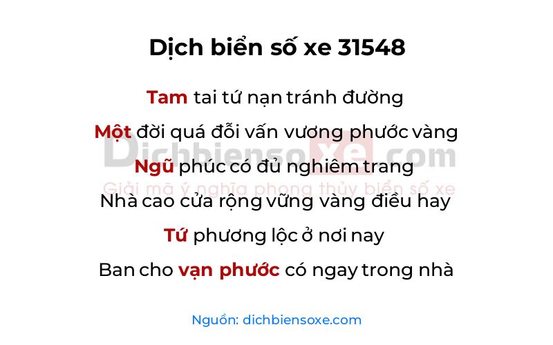 Dịch thơ biển số 31548