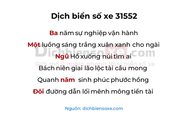 Dịch thơ biển số 31552