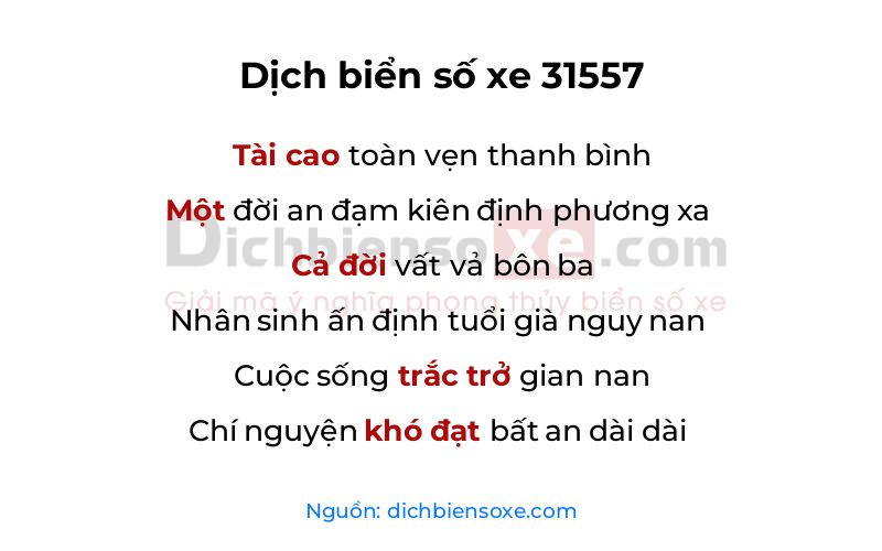Dịch thơ biển số 31557