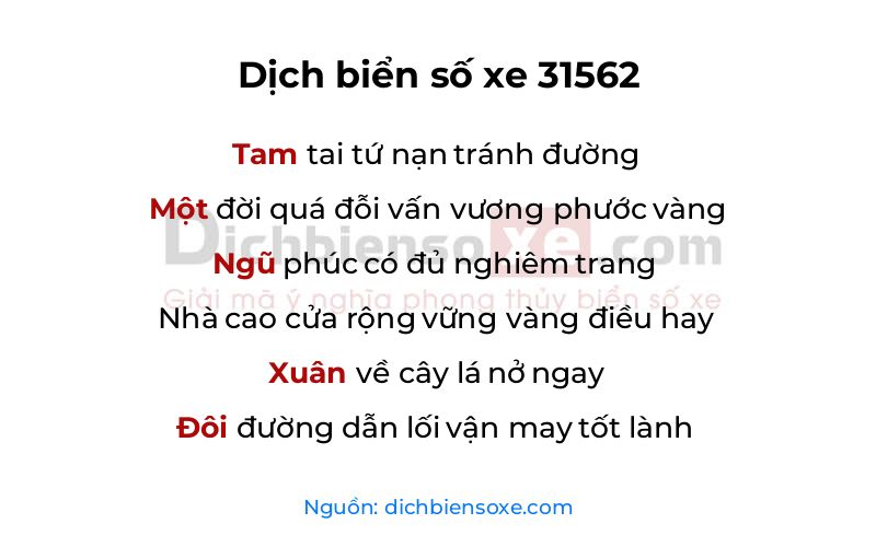 Dịch thơ biển số 31562