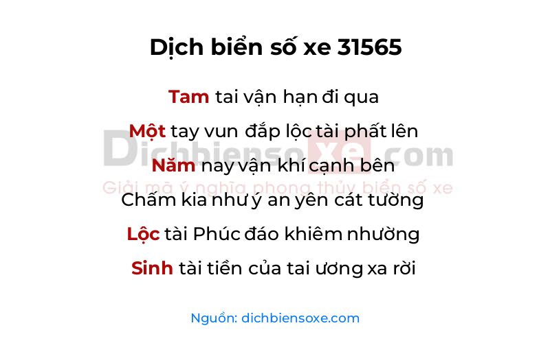 Dịch thơ biển số 31565