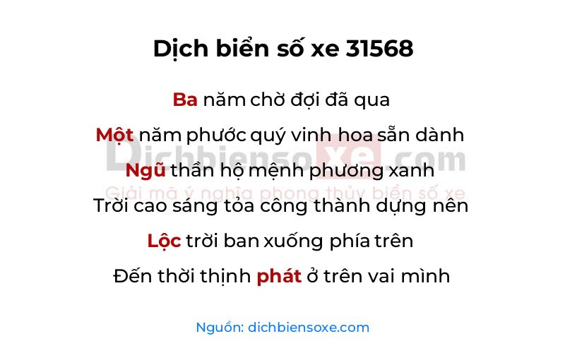 Dịch thơ biển số 31568