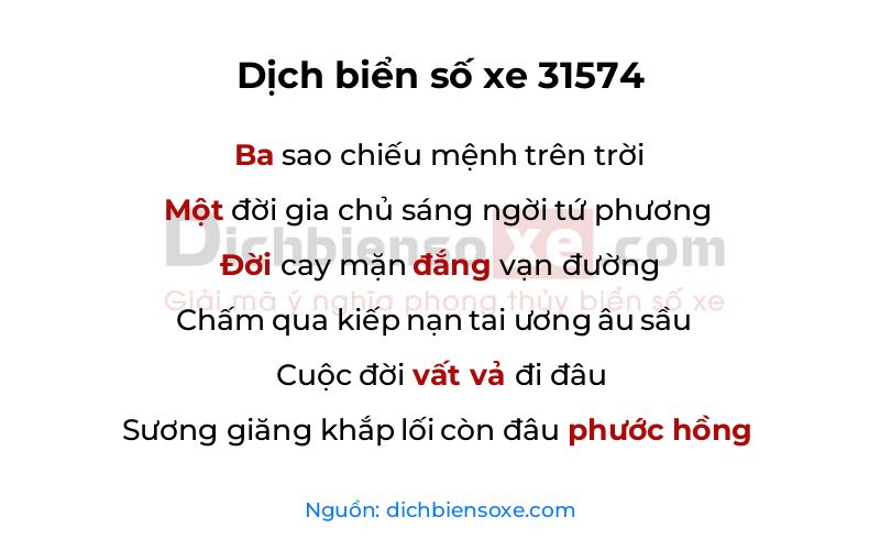 Dịch thơ biển số 31574