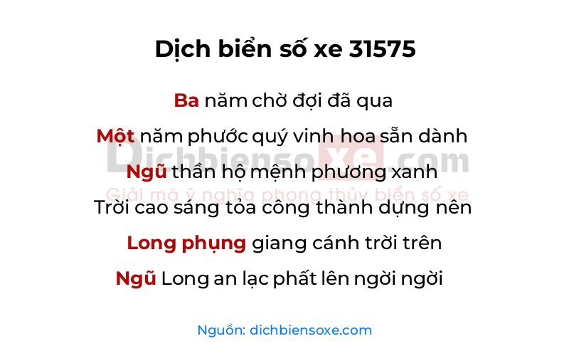 Dịch thơ biển số 31575