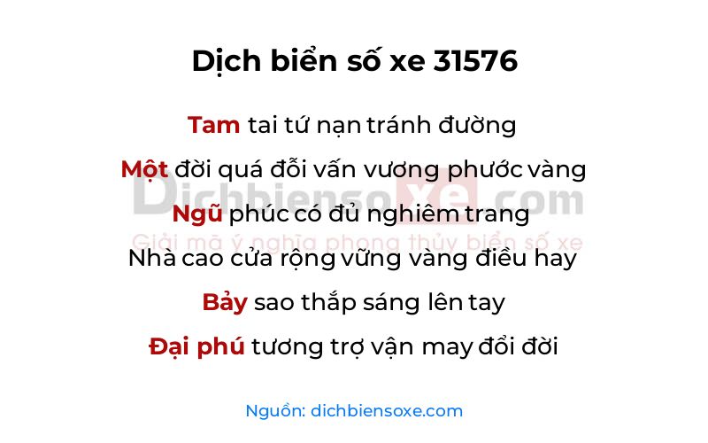 Dịch thơ biển số 31576