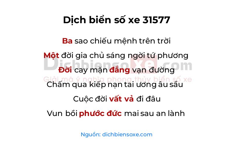 Dịch thơ biển số 31577