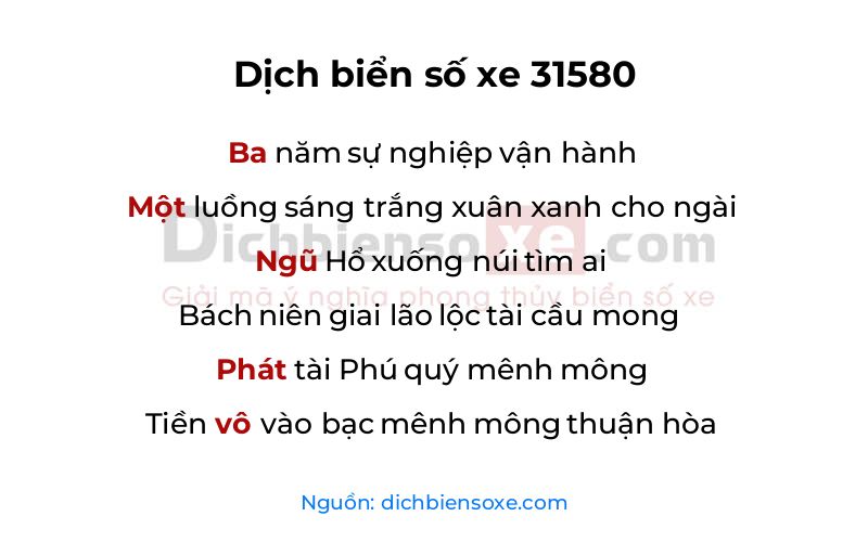 Dịch thơ biển số 31580