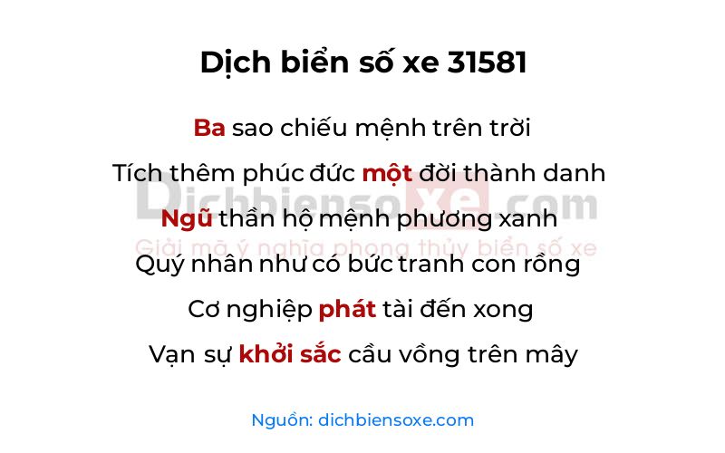 Dịch thơ biển số 31581