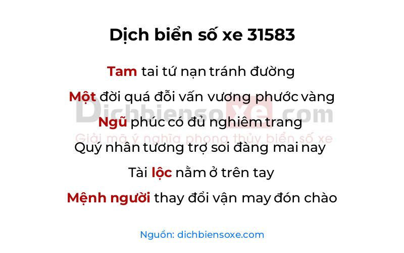 Dịch thơ biển số 31583